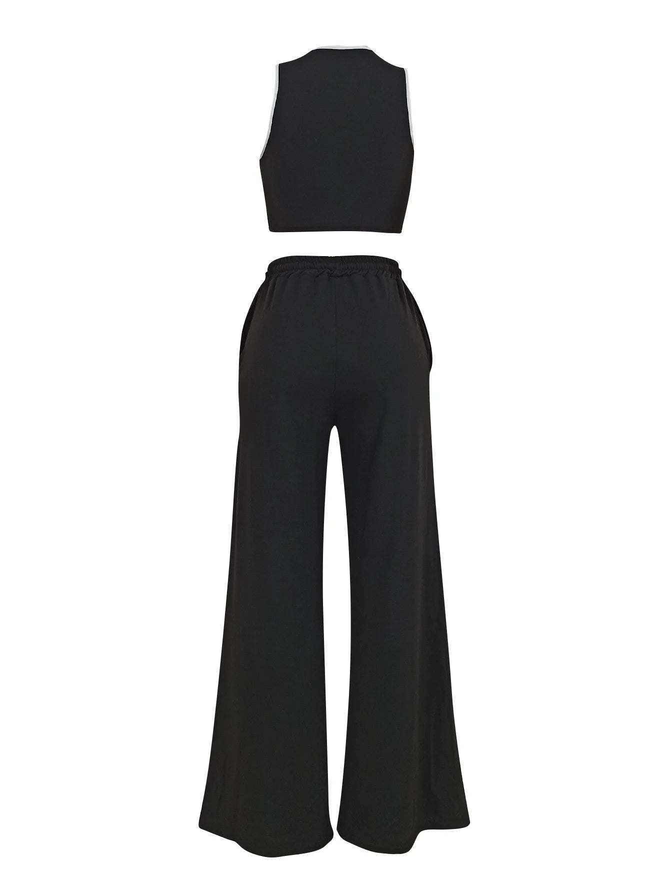 Fashionable Casual Sportswear Set Women's Summer Tight Shorts Vest & High Waist Wide Leg Pants Stripe Splicing Two Piece Set